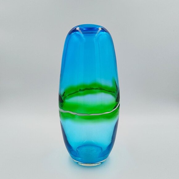 1970s Luxury Handcrafted Green and Blue Vase in Murano Glass. Made in Italy - Picture 5 of 10